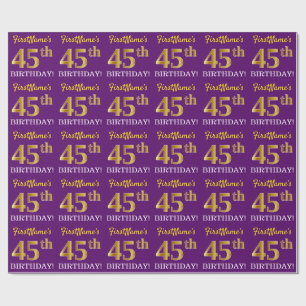 Paarse, imitatie Gold look "45e BIRTHDAY" Cadeaupapier
