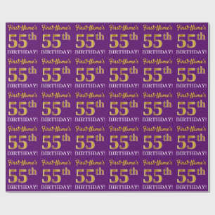 Paarse, imitatie Gold look "55th BIRTHDAY" Cadeaupapier