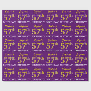 Paarse, imitatie Gold look "57th BIRTHDAY" Cadeaupapier