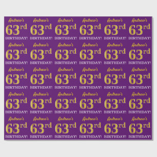 Paarse, imitatie Gold look "63e BIRTHDAY" Cadeaupapier