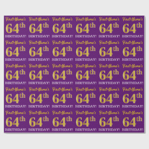 Paarse, imitatie Gold look "64e BIRTHDAY" Cadeaupapier
