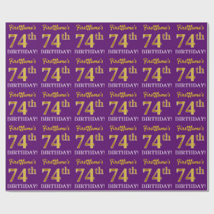 Paarse, imitatie Gold look "74e BIRTHDAY" Cadeaupapier