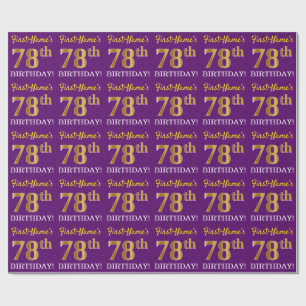 Paarse, imitatie Gold look "78e BIRTHDAY" Cadeaupapier