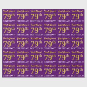 Paarse, imitatie Gold look "79e BIRTHDAY" Cadeaupapier