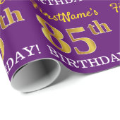 Paarse, imitatie Gold look "85th BIRTHDAY" Cadeaupapier (Rol Hoek)