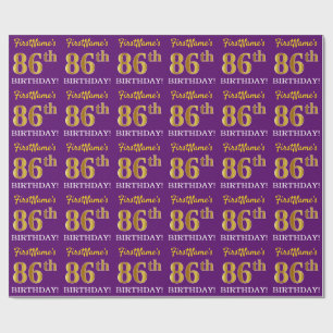 Paarse, imitatie Gold look "86th BIRTHDAY" Cadeaupapier