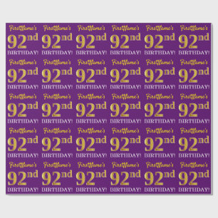 Paarse, imitatie Gold look "92e BIRTHDAY" Cadeaupapier