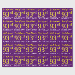Paarse, imitatie Gold look "93e BIRTHDAY" Cadeaupapier