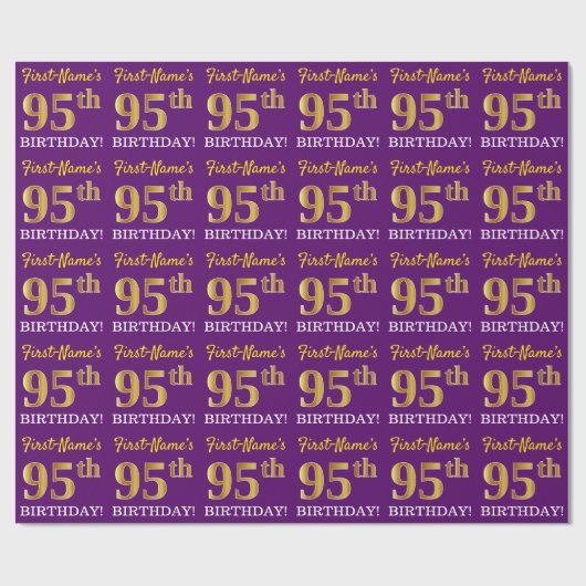 Paarse, imitatie Gold look "95th BIRTHDAY" Cadeaupapier (Vlak)
