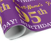 Paarse, imitatie Gold look "95th BIRTHDAY" Cadeaupapier (Rol Hoek)