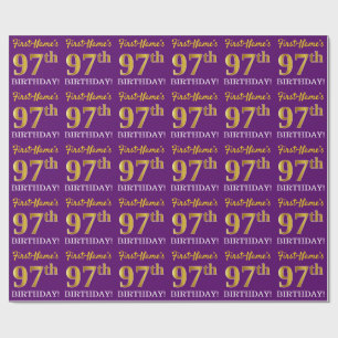 Paarse, imitatie Gold look "97th BIRTHDAY" Cadeaupapier