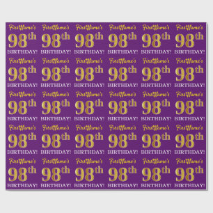 Paarse, imitatie Gold look "98e BIRTHDAY" Cadeaupapier