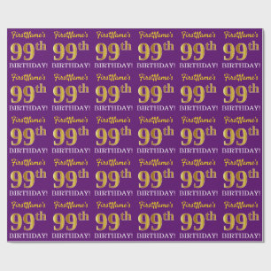 Paarse, imitatie Gold look "99th BIRTHDAY" Cadeaupapier