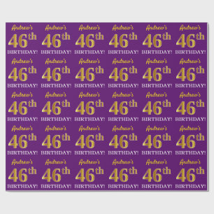 Paarse, Imitatie Gouden look "46th BIRTHDAY" Cadeaupapier