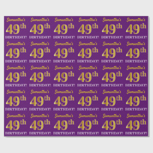 Paarse, Imitatie Gouden look "49e VERJAARDAG" Cadeaupapier