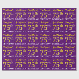 Paarse, Imitatie Gouden look "75e VERJAARDAG" Cadeaupapier