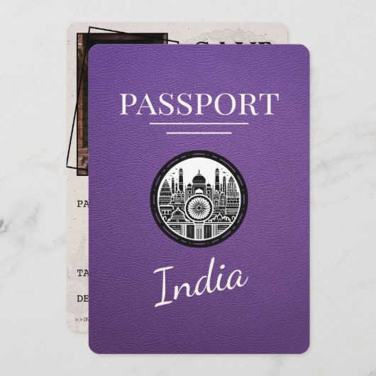 Paarse Indiaas paspoort Bewaar de datum Save The Date (Voorkant / Achterkant)