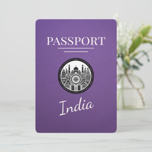 Paarse Indiaas paspoort Bewaar de datum Save The Date (Staand voorkant)
