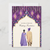 Paarse Indiase koppel trouwt met gouden lantaarns Kaart (Voorkant)