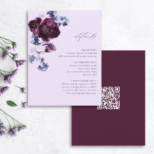 Paarse & Indigo Bloemen QR Code Trouwgegevens Informatiekaartje