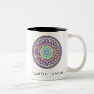 Paarse Indigo Gouden Turquoise Mandala Metafysisch Tweekleurige Koffiemok