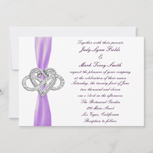 Paarse Infinity Heart bruiloft uitnodiging (Voorkant)