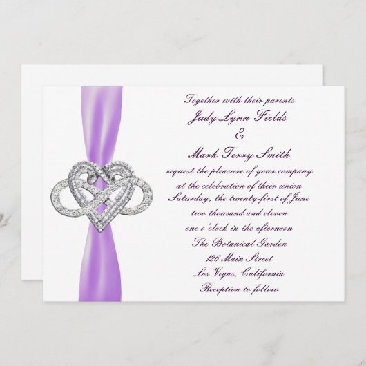 Paarse Infinity Heart bruiloft uitnodiging (Voorkant / Achterkant)