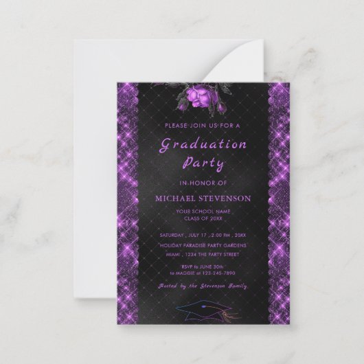 Paarse Ingelijste Zwarte Afstuderen Uitnodiging Sj (Voorkant)