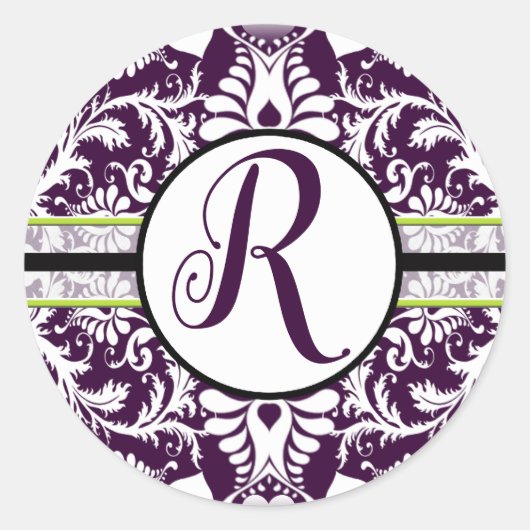 Paarse Initiaal Damask Sticker Letter Q Wedding (Voorkant)