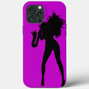Paarse iPhone-hoes met saxofoonspeler meisje iPhone 13 Pro Max Hoesje