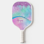 Paarse Iridescent & Glitter Drivers, naam en monog Pickleball Paddle (Voorkant)