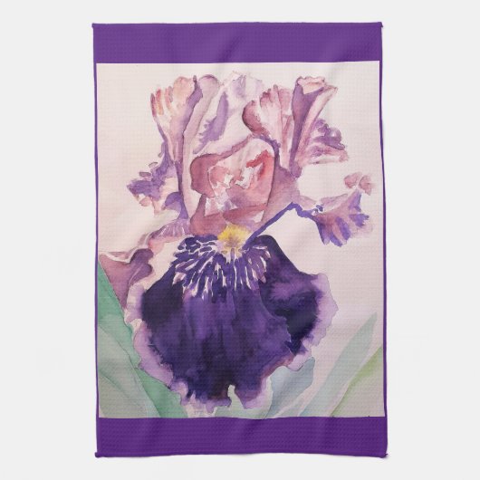 Paarse iris aquarel lavendel bloembloem te theedoek (Verticaal)