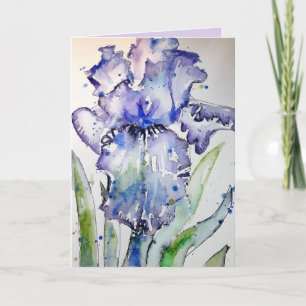 Paarse Iris Aquarel Schilderen Bloemen Kaart