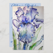 Paarse Iris Art Waterverf Birthday Uitnodiging (Voorkant / Achterkant)