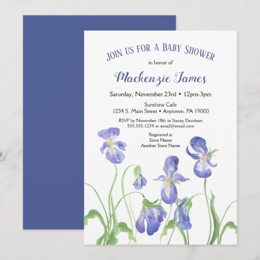 Paarse Iris Baby shower Invitation Spring Floral Kaart (Voorkant / Achterkant)