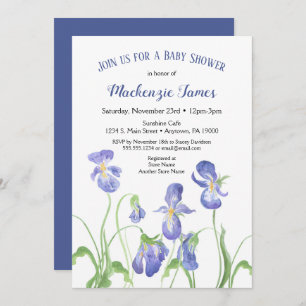 Paarse Iris Baby shower Invitation Spring Floral Kaart