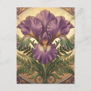 Paarse Iris Bloem Art Nouveau Sierlijke Lijst Briefkaart