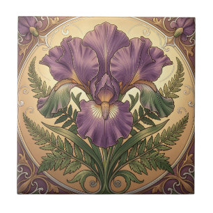 Paarse Iris Bloem Art Nouveau Sierlijke Lijst Tegeltje