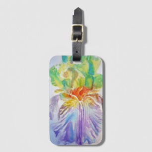 Paarse Iris Bloem Bloemrijke Waterverf Bagagielabe Bagagelabel