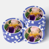Paarse iris bloem foto klei poker chips (Opstapeling)