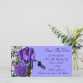Paarse Iris Bloem Trouwen Datum Besparen Save The Date (Staand voorkant)