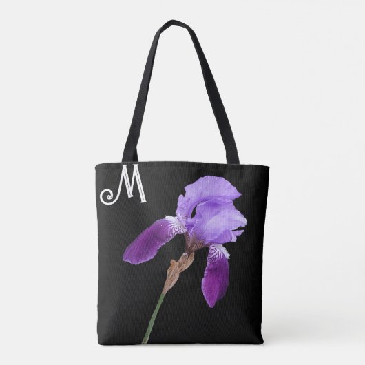 paarse iris bloemenboho M monogram schattig Draagtas (Achterkant)