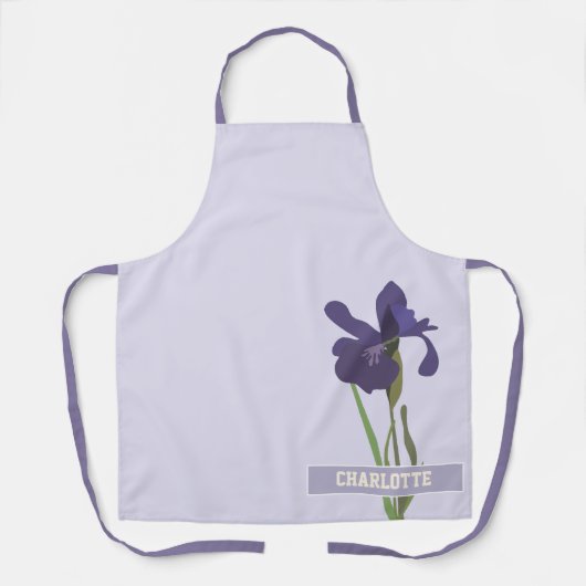 Paarse iris bloemige aangepaste naam schort (Voorkant)