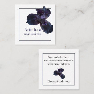 Paarse iris bloemist winkel branding branded vierkante visitekaartje