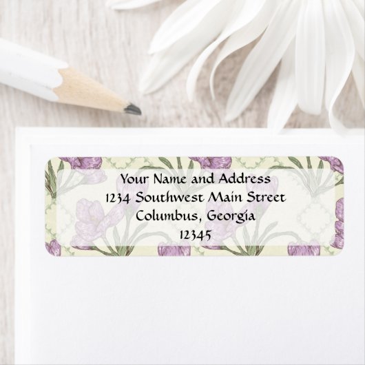 Paarse iris bloempatroon Etiket (Insitu)