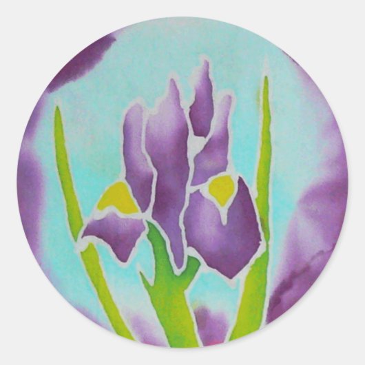 Paarse Iris Blok Kunst Ronde Sticker (Voorkant)