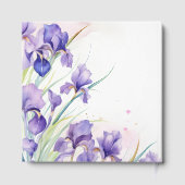 Paarse iris boeket op wit gastenboek (Achterkant)