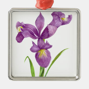 Paarse Iris Botanische Floral Kunst Metalen Ornament