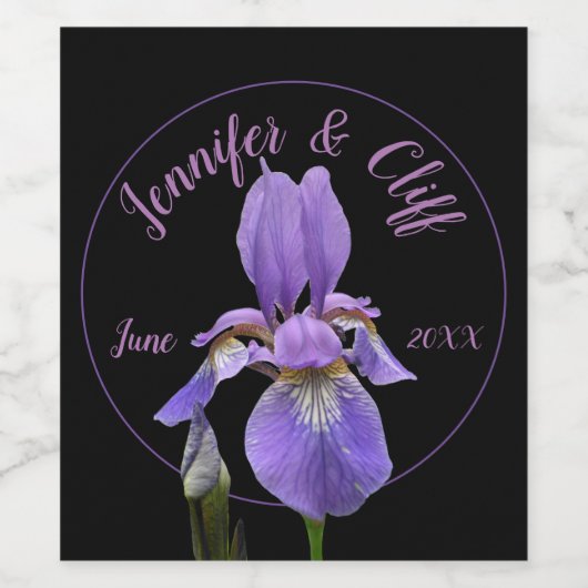 Paarse Iris Elegant Wijn Etiket (Enkel label)