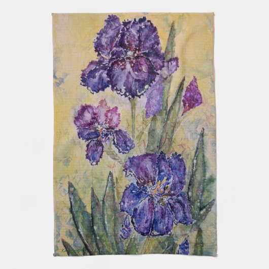 Paarse Iris Floral Art Kitchen Towel Set Theedoek (Verticaal)